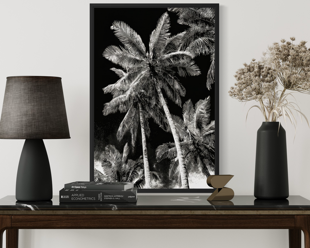 GG1200 - Black White Palm Tree Digital Art Print Modern Botanical Wall Art