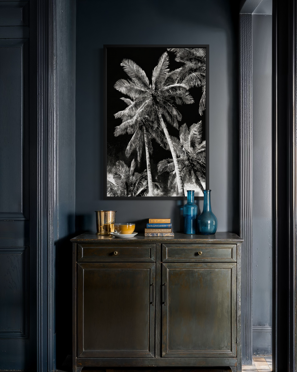GG1200 - Black White Palm Tree Digital Art Print Modern Botanical Wall Art