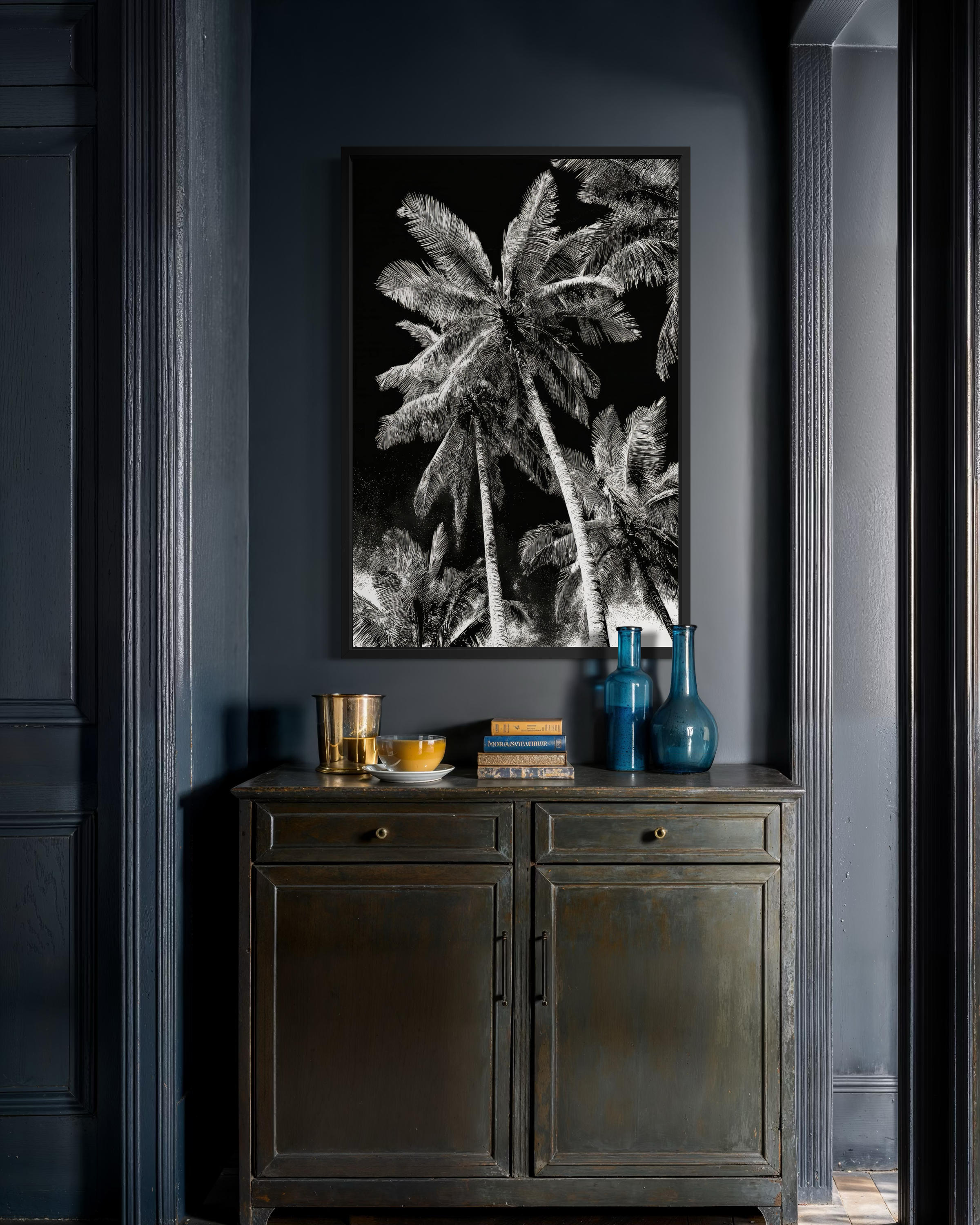 GG1200 - Black White Palm Tree Digital Art Print Modern Botanical Wall Art