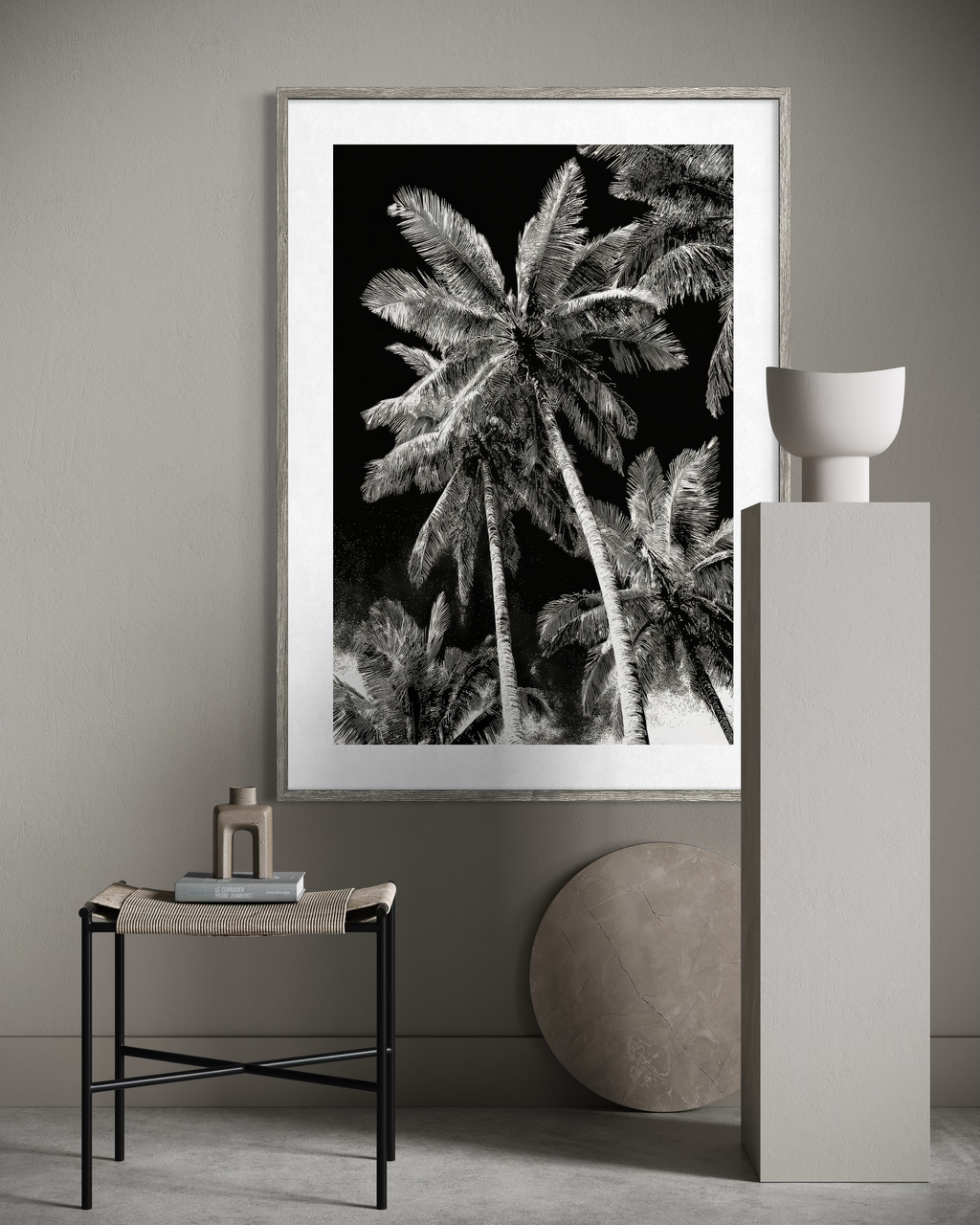 GG1200 - Black White Palm Tree Digital Art Print Modern Botanical Wall Art