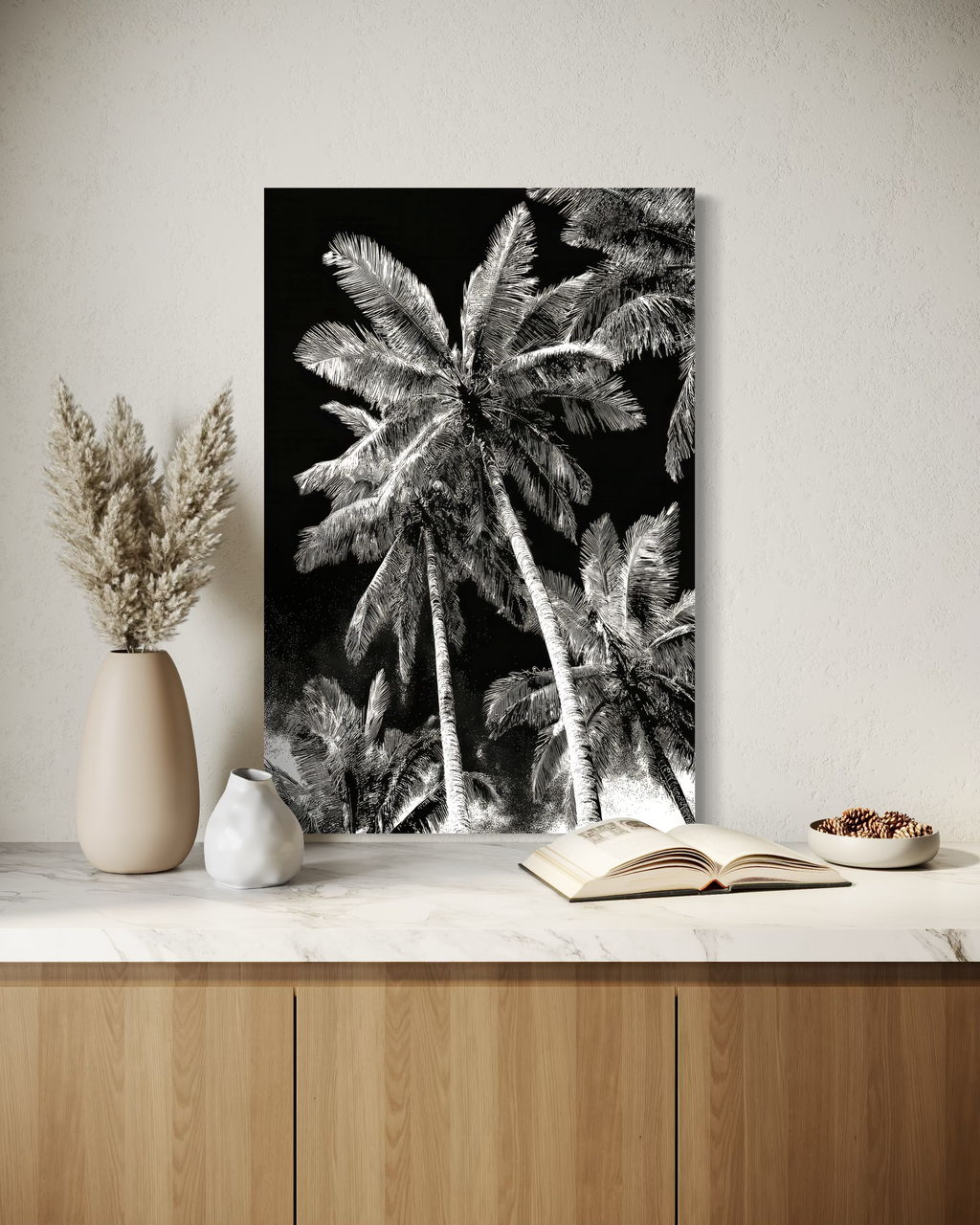 GG1200 - Black White Palm Tree Digital Art Print Modern Botanical Wall Art