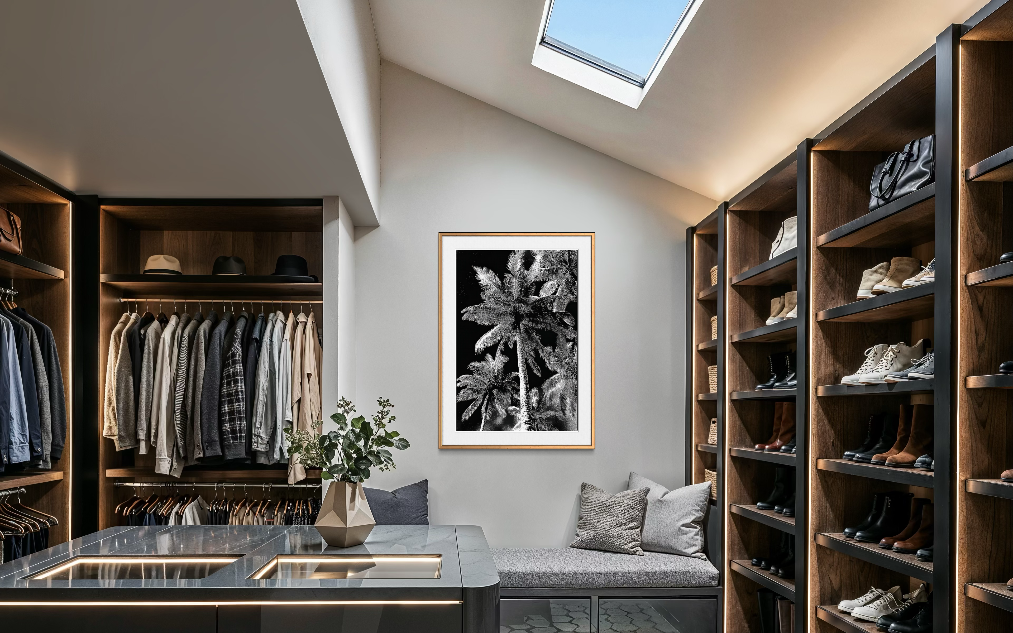 GG1201 - Palm Fronds Black White Digital Art Modern Botanical Wall Print