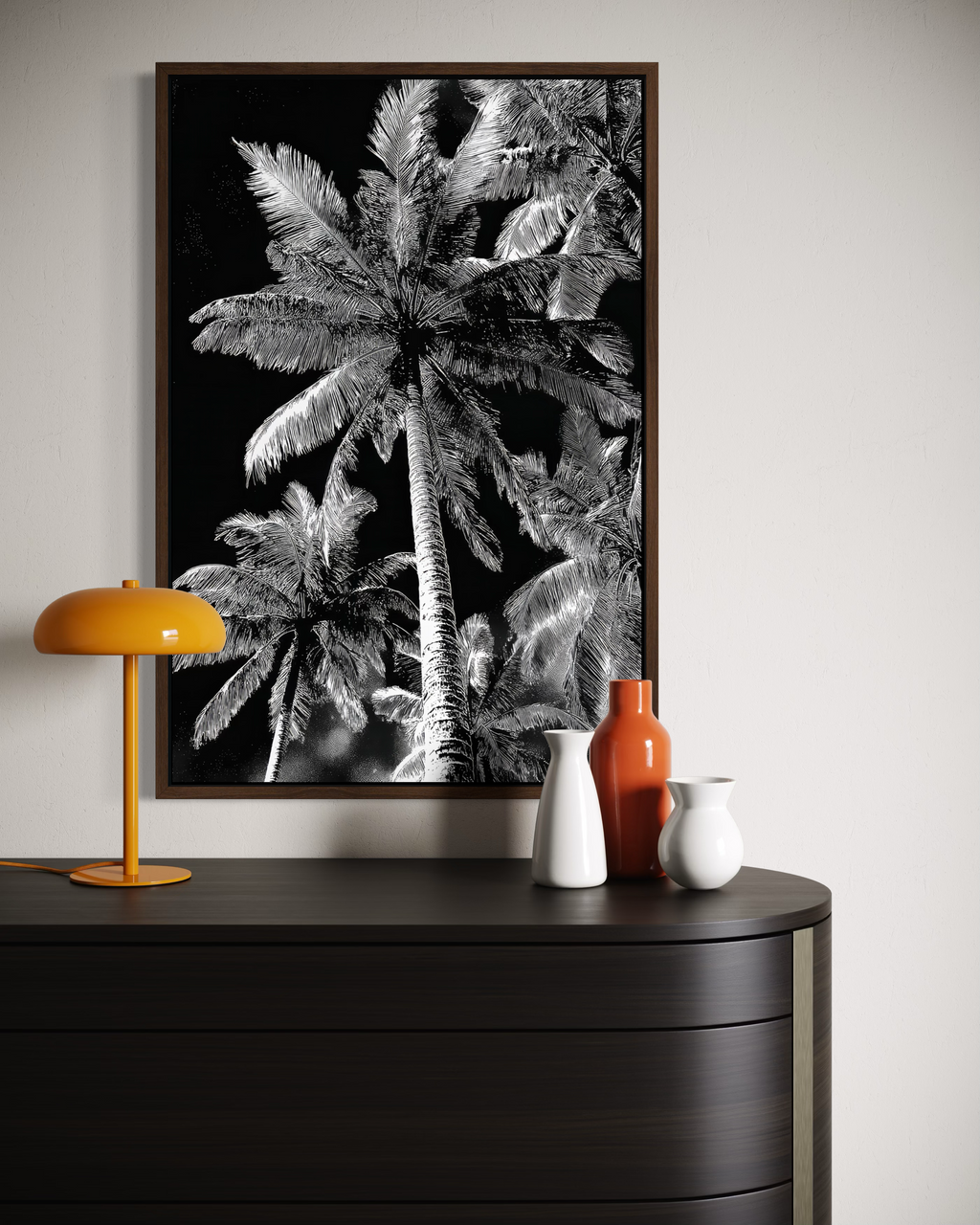 GG1201 - Palm Fronds Black White Digital Art Modern Botanical Wall Print