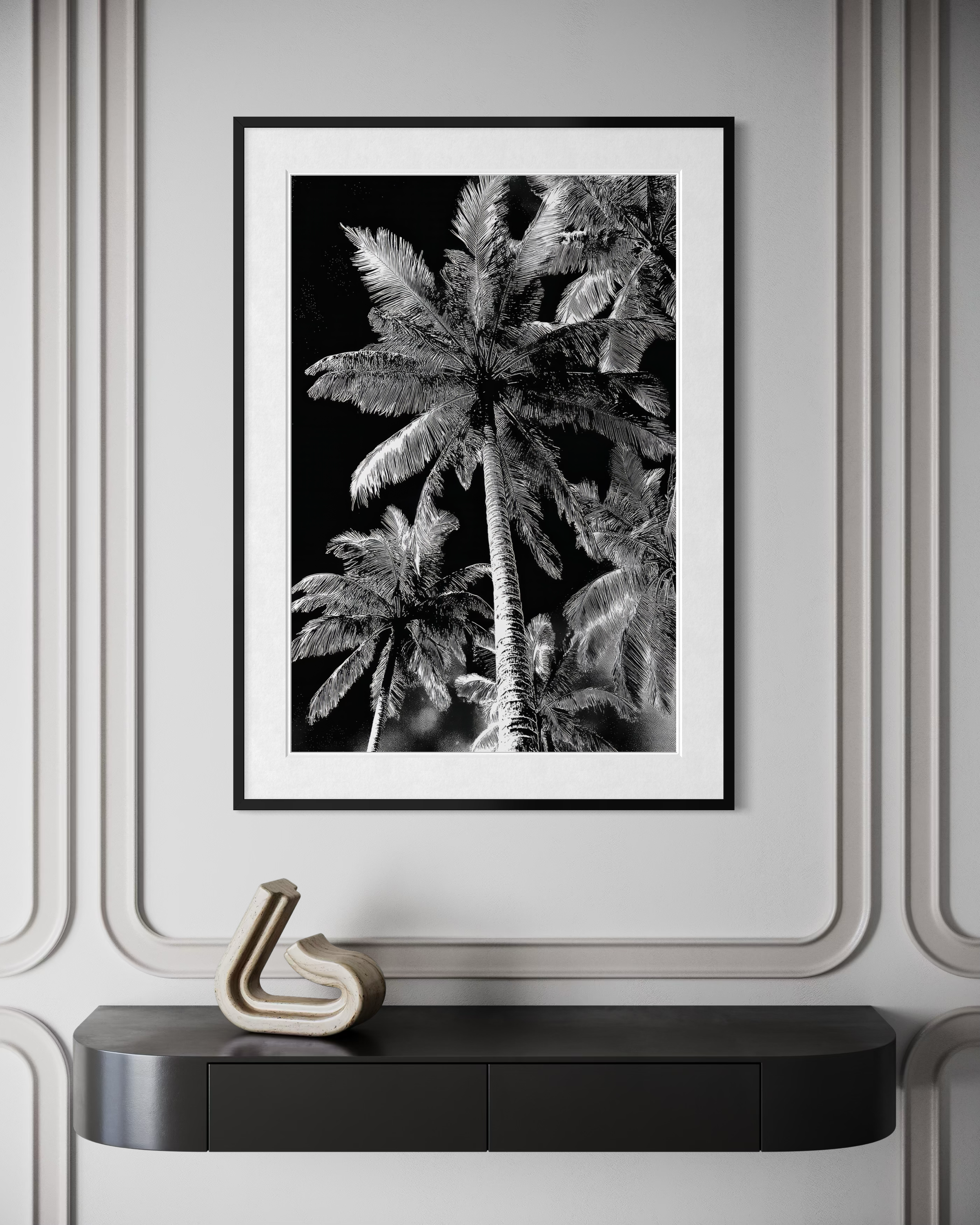 GG1201 - Palm Fronds Black White Digital Art Modern Botanical Wall Print
