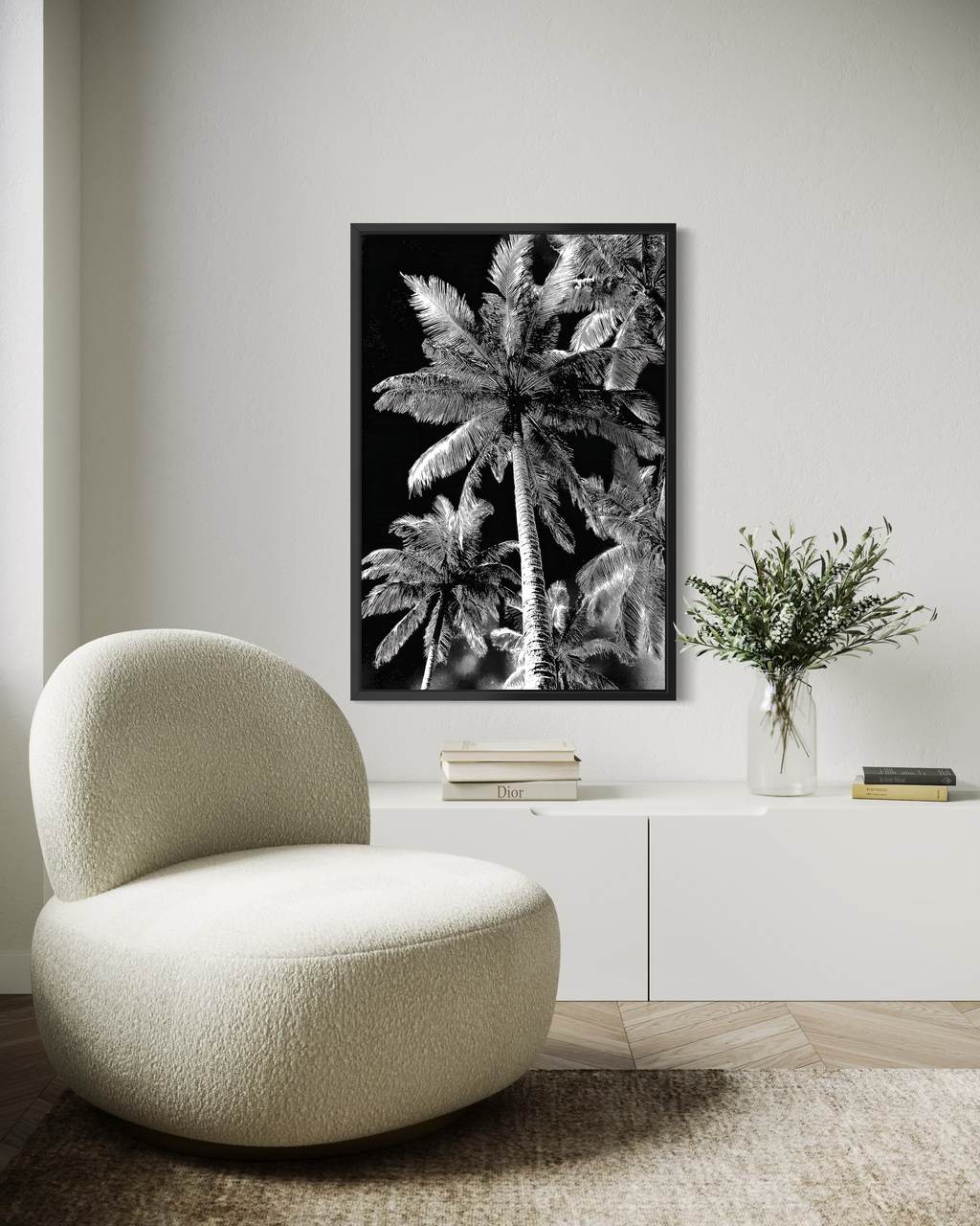 GG1201 - Palm Fronds Black White Digital Art Modern Botanical Wall Print