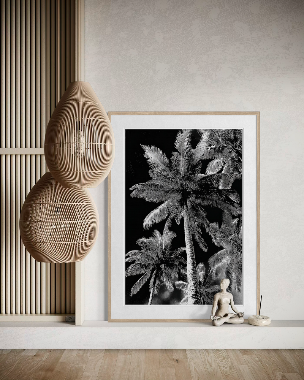 GG1201 - Palm Fronds Black White Digital Art Modern Botanical Wall Print