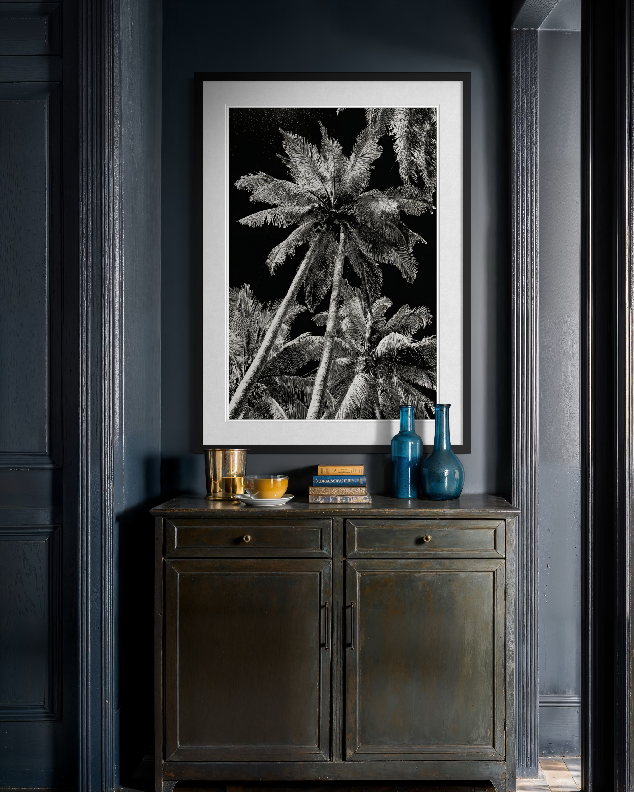 GG1202 - Tropical Palm Tree Black White Digital Fine Art Wall Print