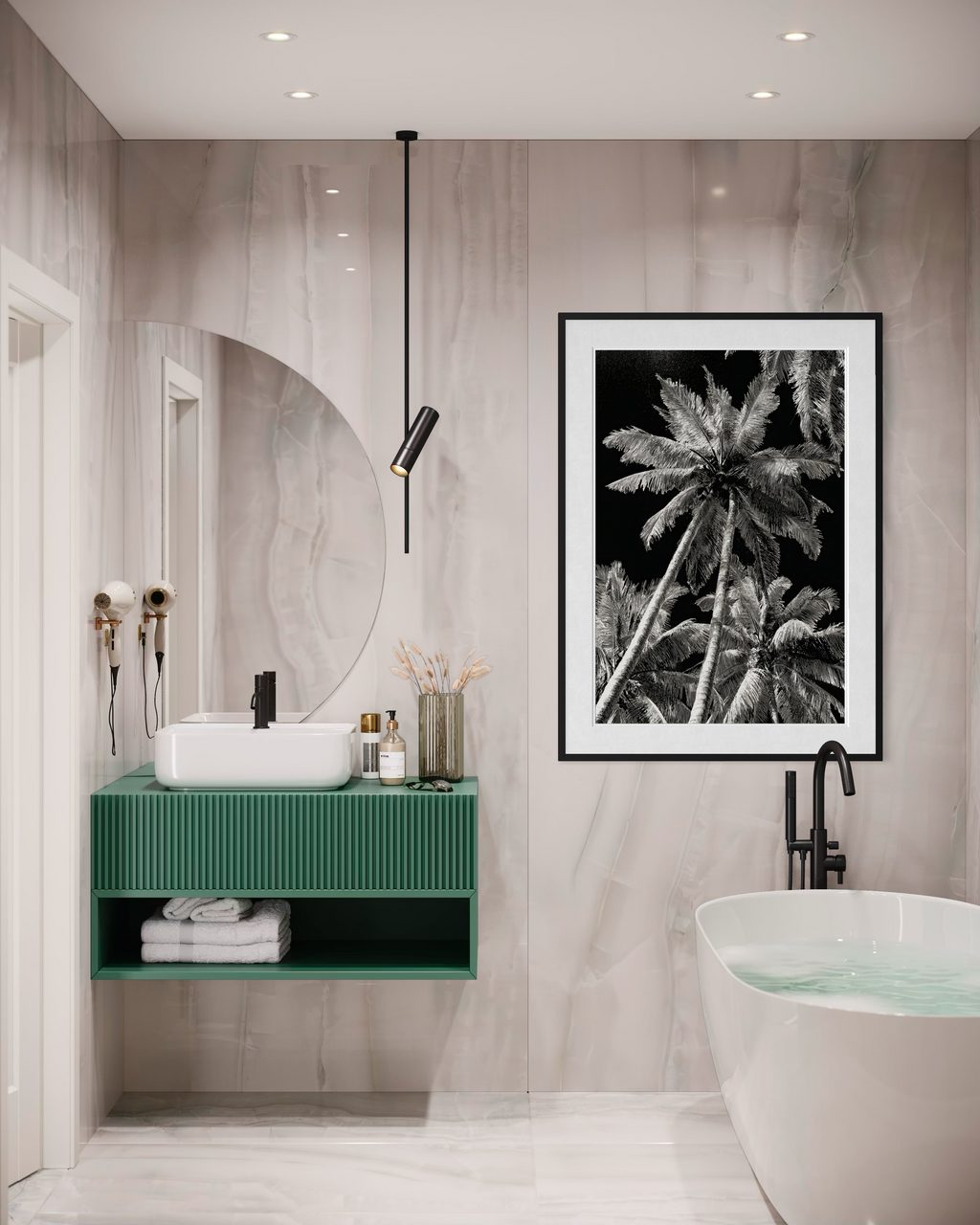 GG1202 - Tropical Palm Tree Black White Digital Fine Art Wall Print