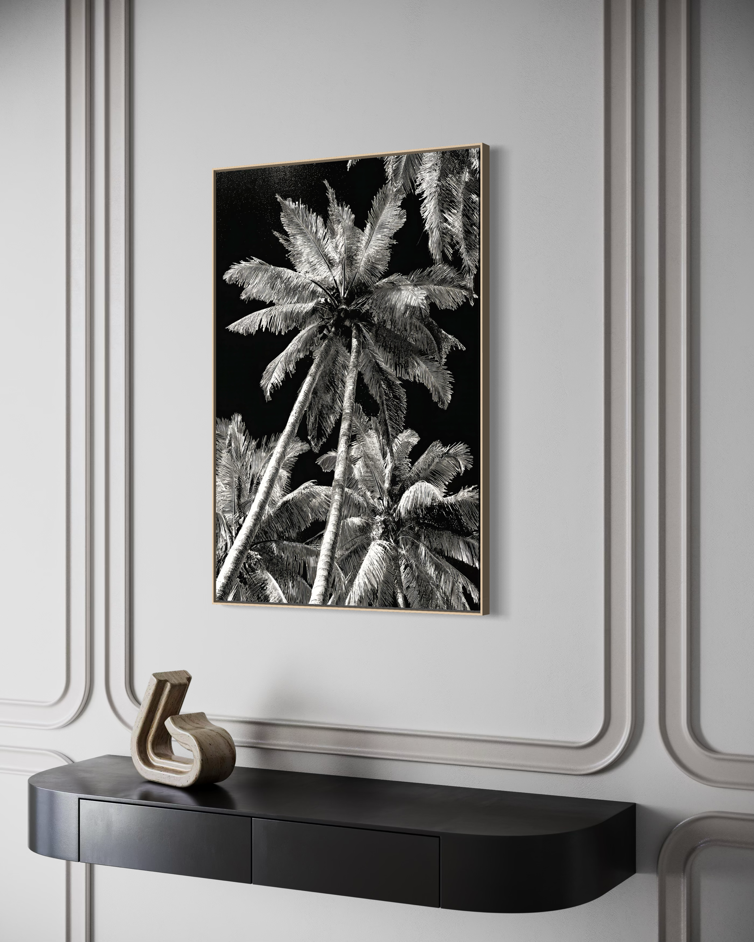 GG1202 - Tropical Palm Tree Black White Digital Fine Art Wall Print