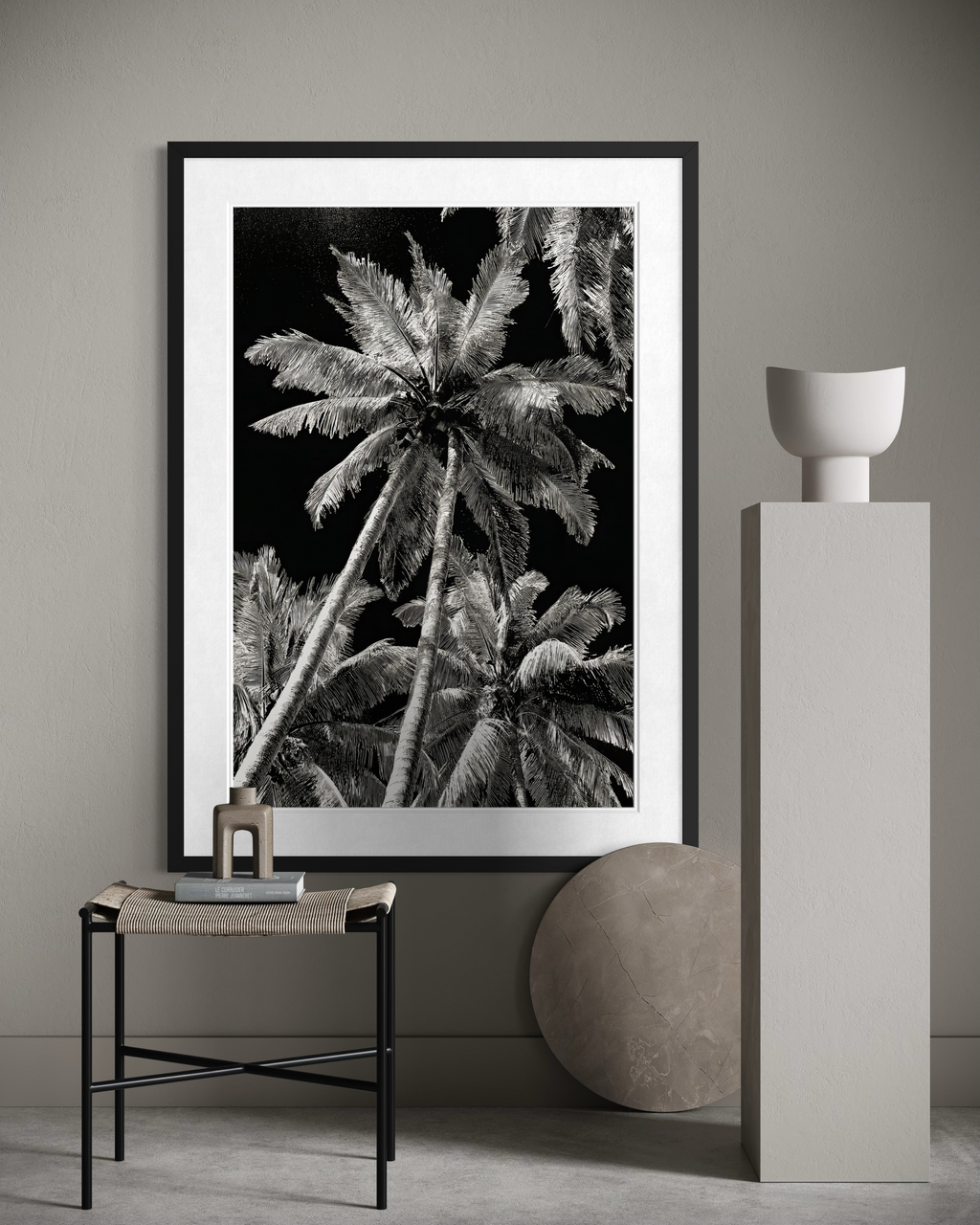 GG1202 - Tropical Palm Tree Black White Digital Fine Art Wall Print