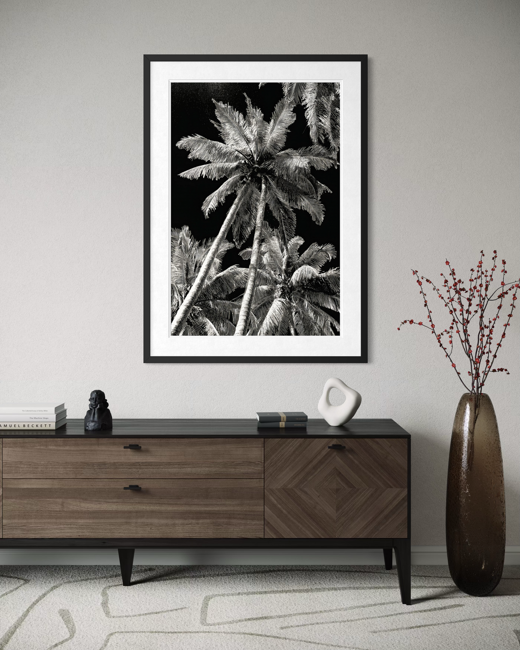 GG1202 - Tropical Palm Tree Black White Digital Fine Art Wall Print