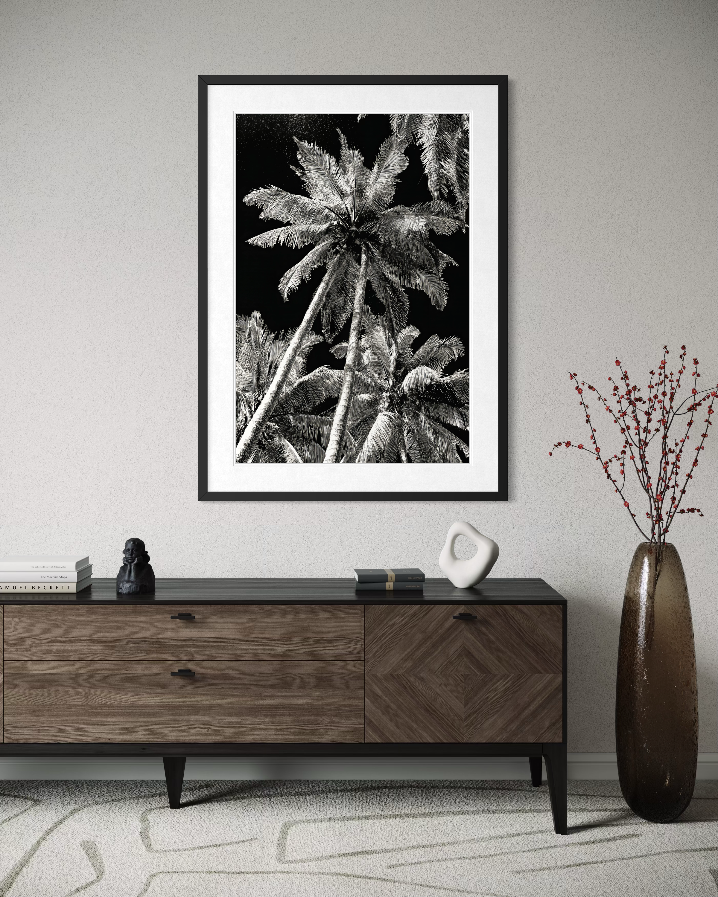 GG1202 - Tropical Palm Tree Black White Digital Fine Art Wall Print