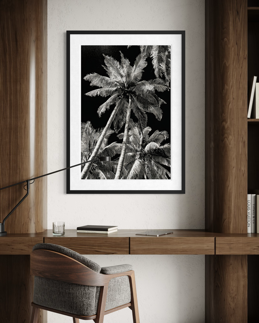GG1202 - Tropical Palm Tree Black White Digital Fine Art Wall Print