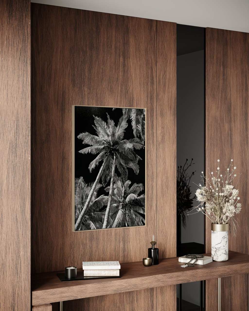 GG1202 - Tropical Palm Tree Black White Digital Fine Art Wall Print