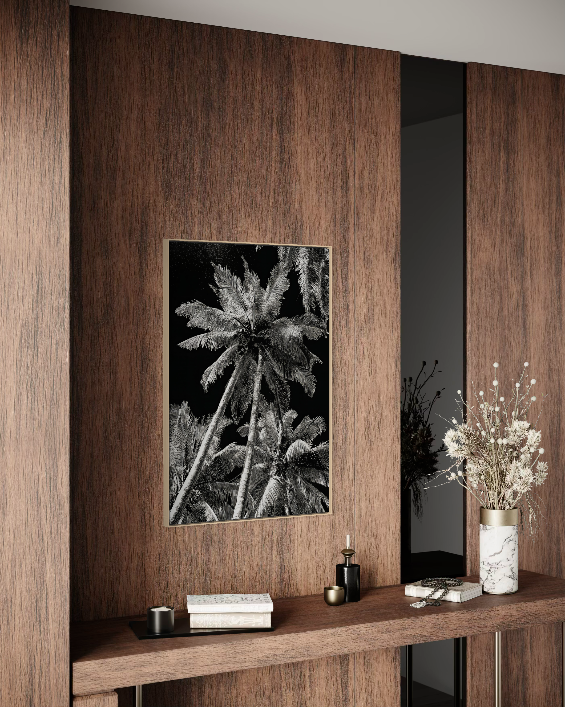GG1202 - Tropical Palm Tree Black White Digital Fine Art Wall Print