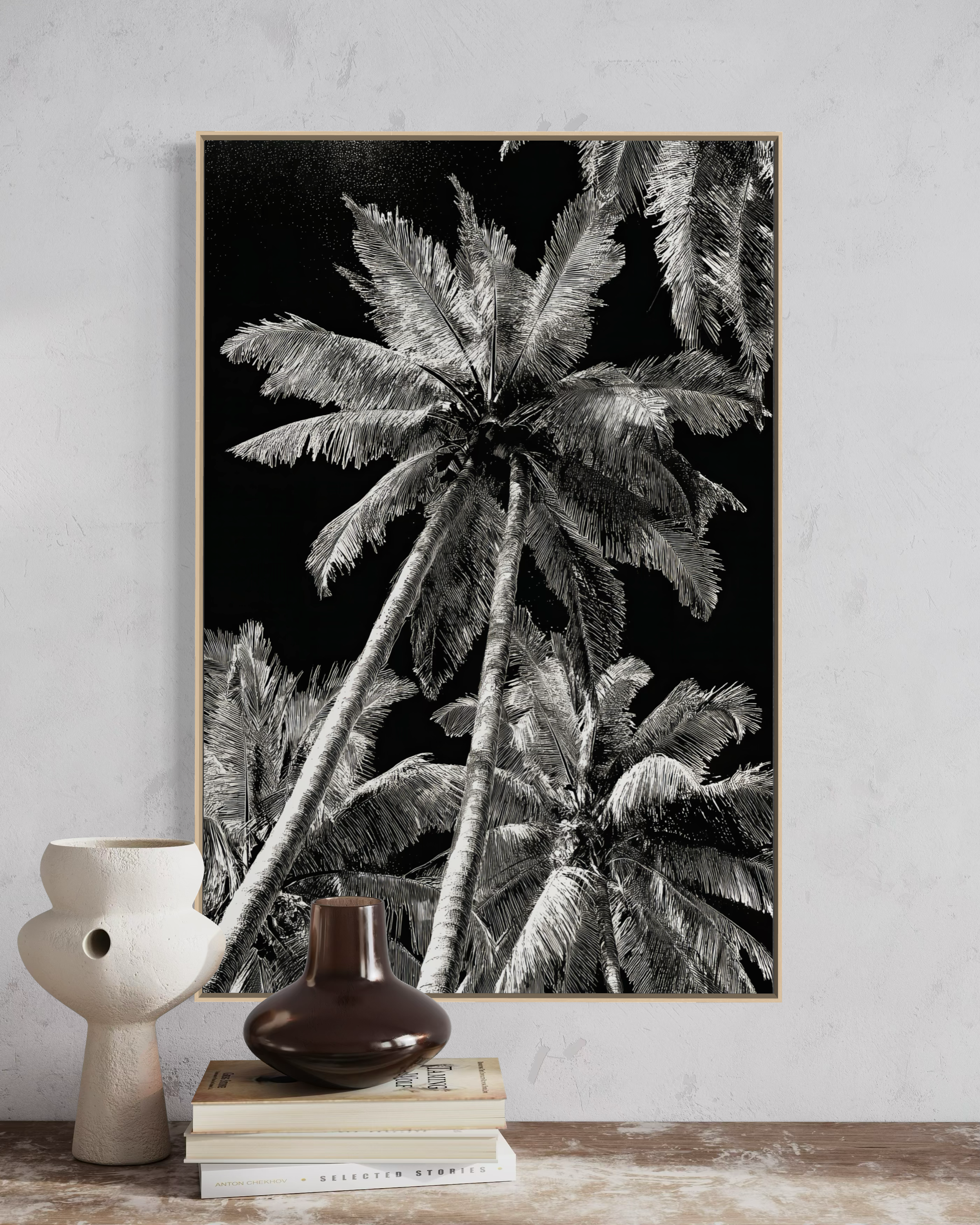 GG1202 - Tropical Palm Tree Black White Digital Fine Art Wall Print