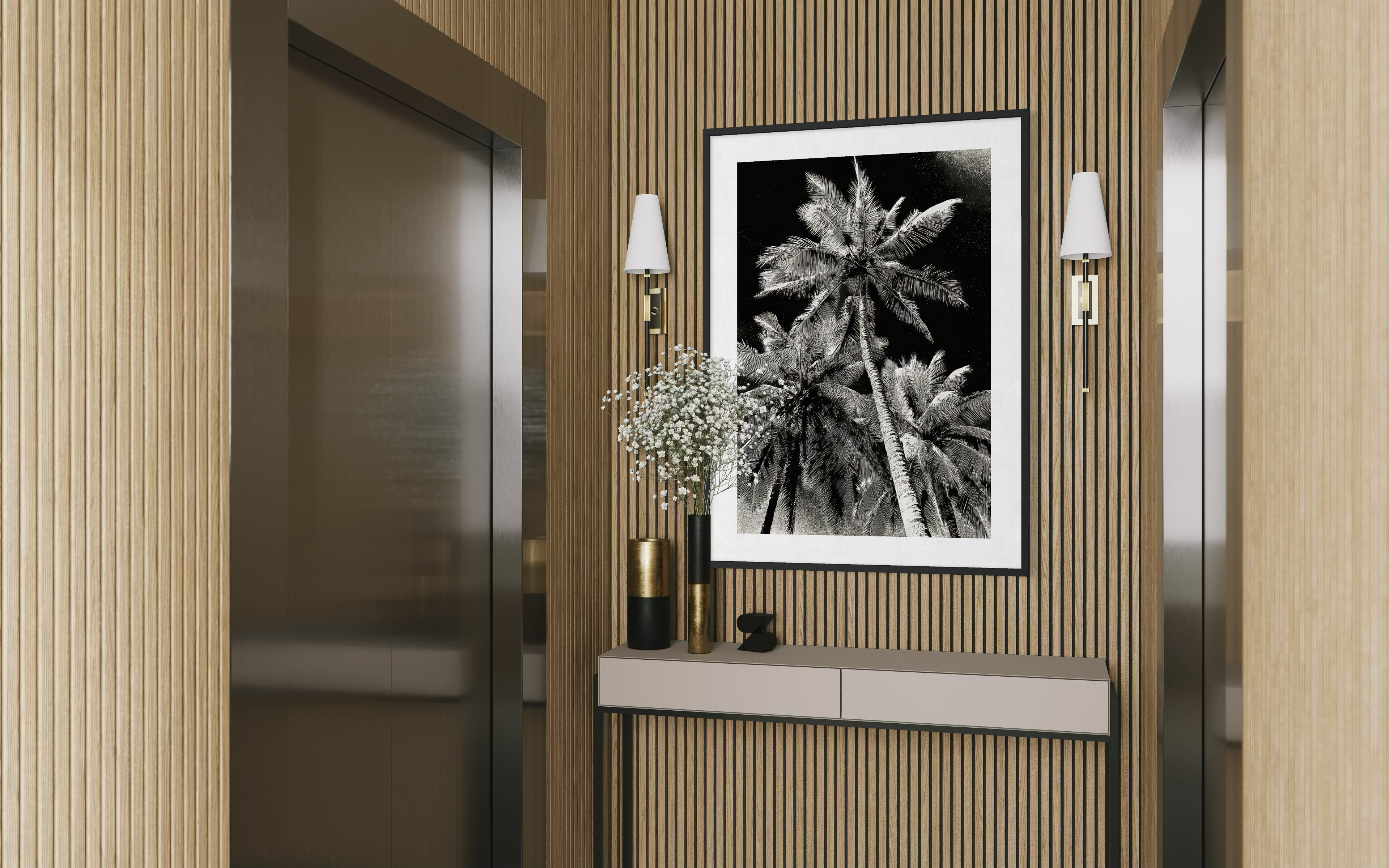 GG1203 - Palm Tree Black White Digital Art Modern Botanical Wall Print