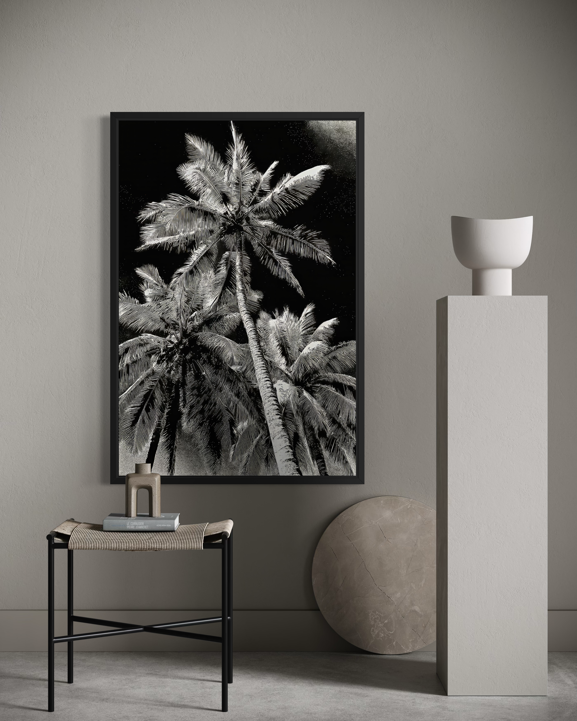 GG1203 - Palm Tree Black White Digital Art Modern Botanical Wall Print