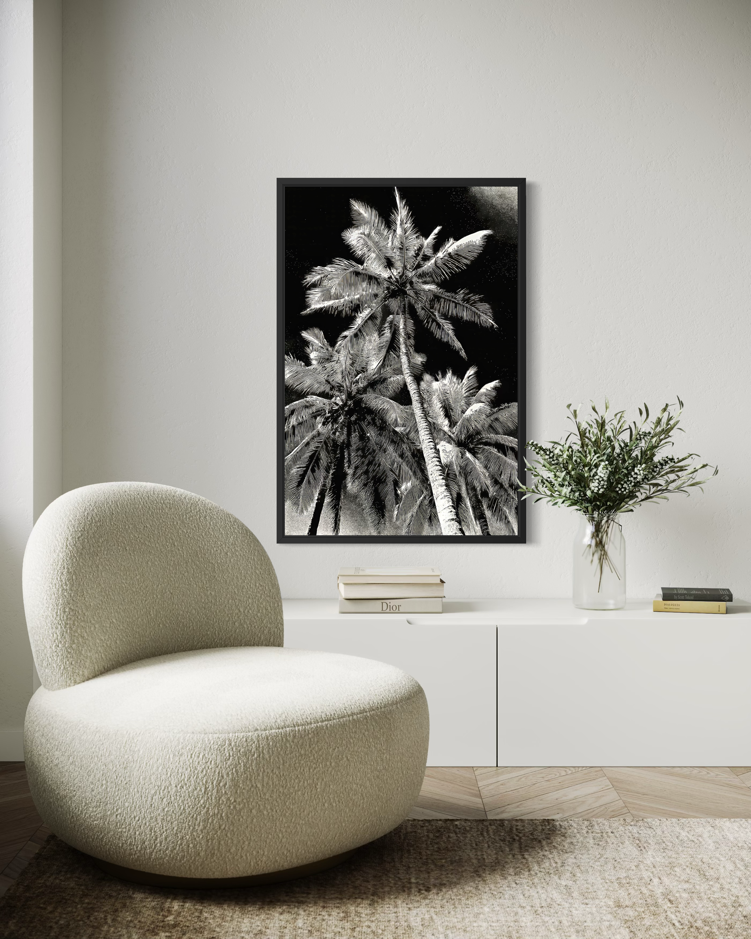 GG1203 - Palm Tree Black White Digital Art Modern Botanical Wall Print