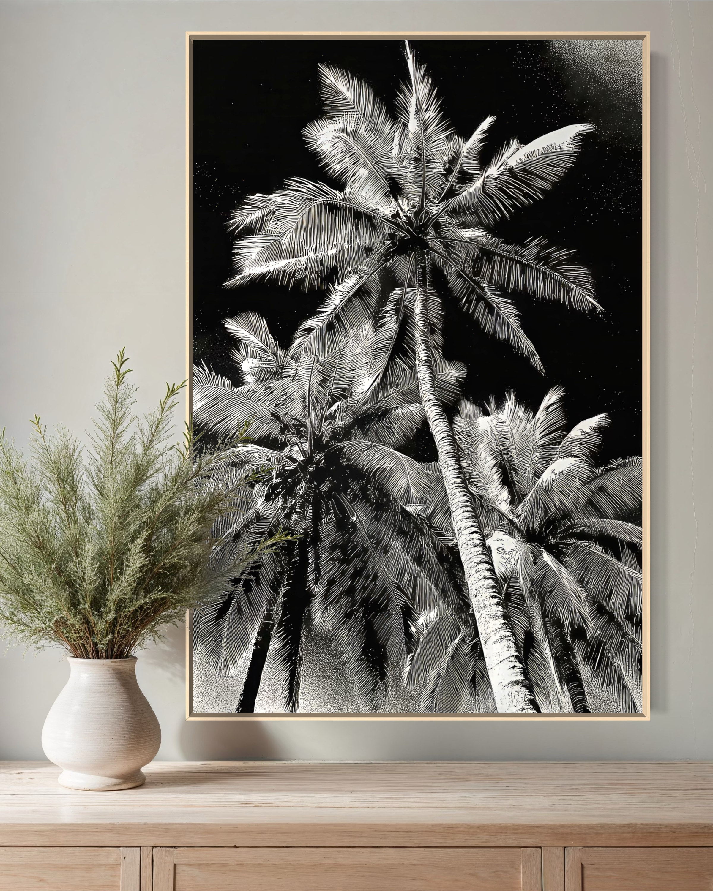 GG1203 - Palm Tree Black White Digital Art Modern Botanical Wall Print