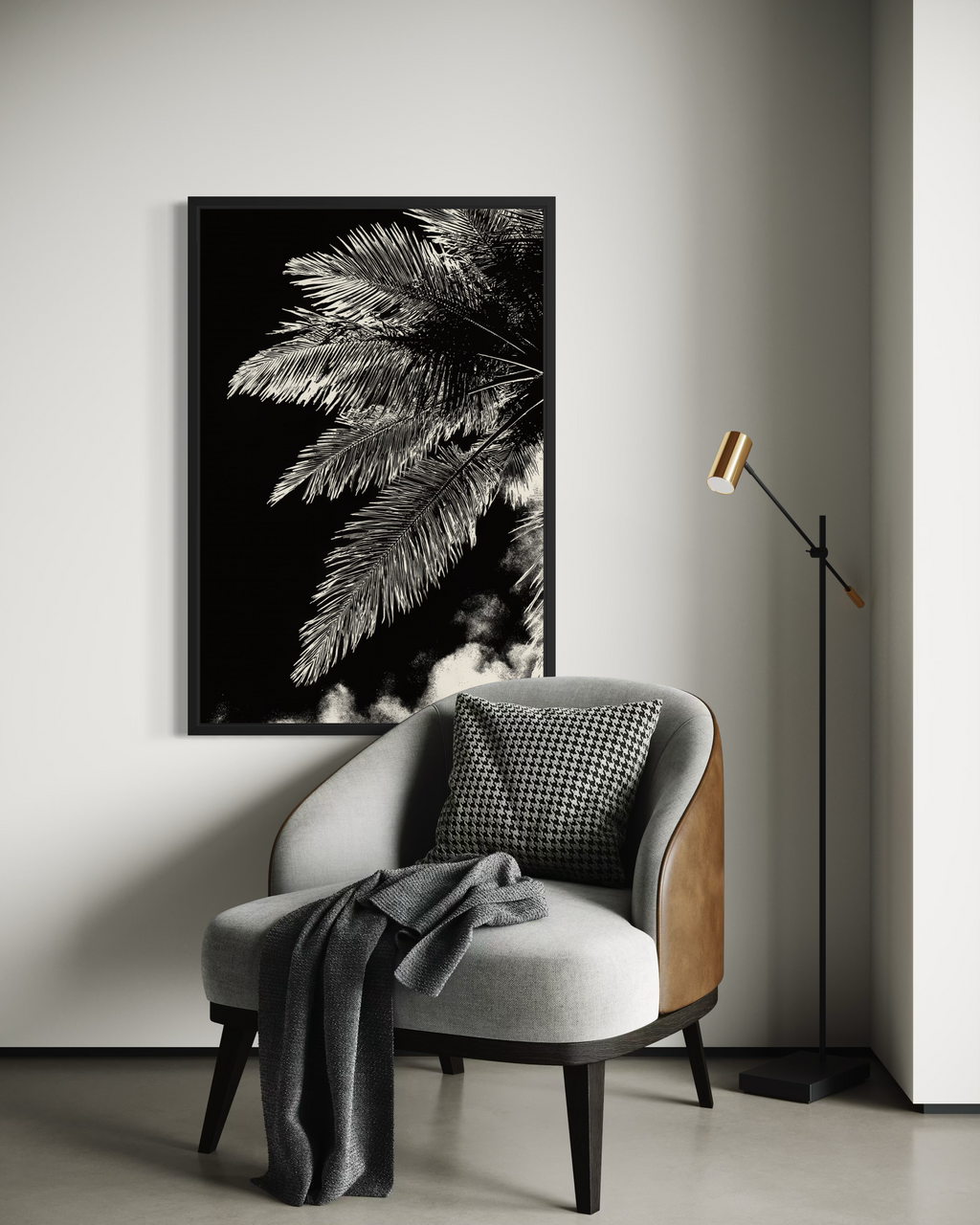 GG1204 - Black White Palm Botanical Digital Fine Art Modern Wall Print