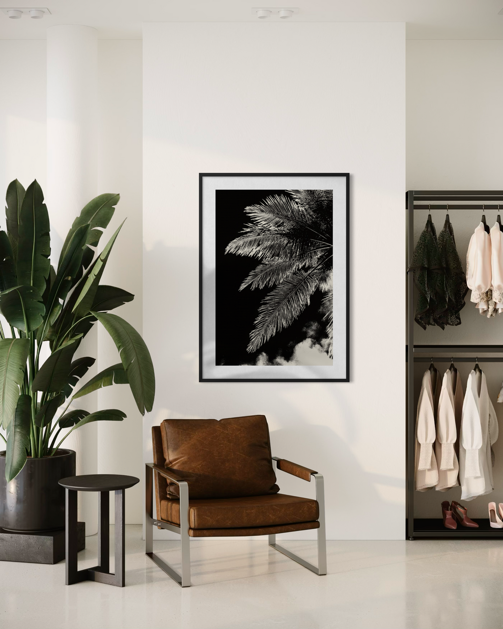 GG1204 - Black White Palm Botanical Digital Fine Art Modern Wall Print