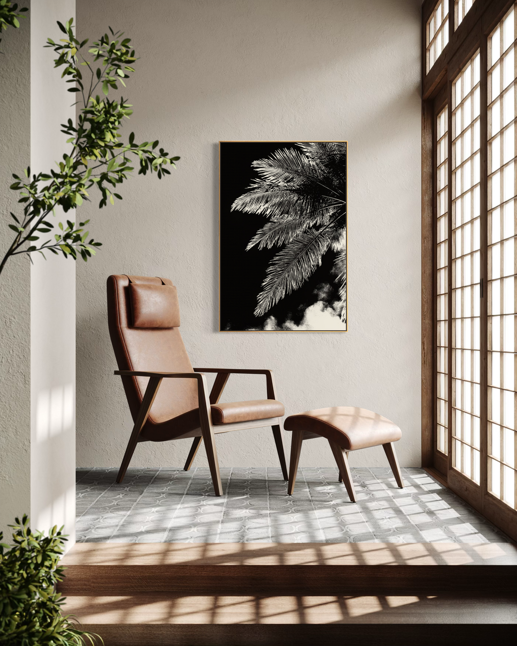 GG1204 - Black White Palm Botanical Digital Fine Art Modern Wall Print
