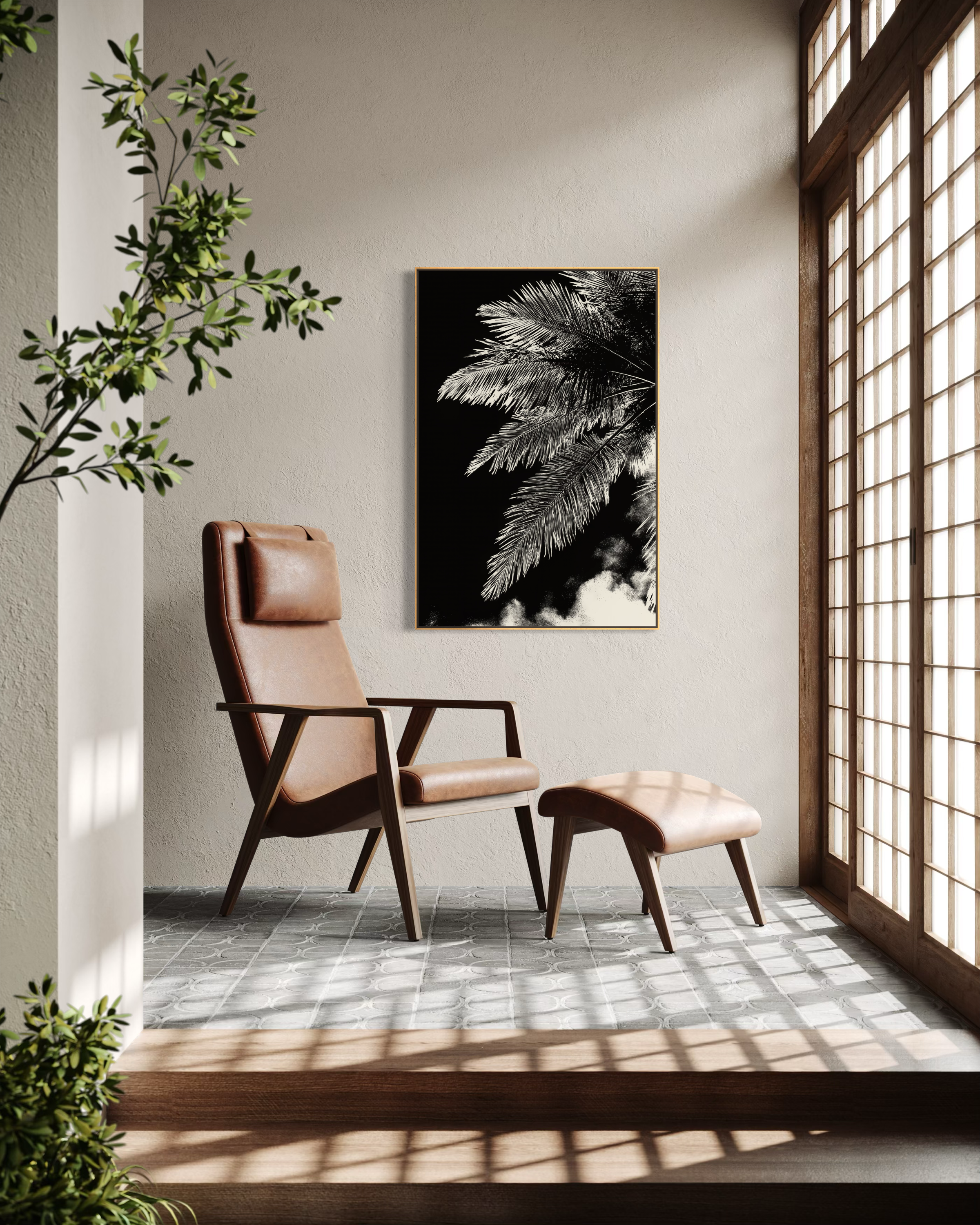 GG1204 - Black White Palm Botanical Digital Fine Art Modern Wall Print