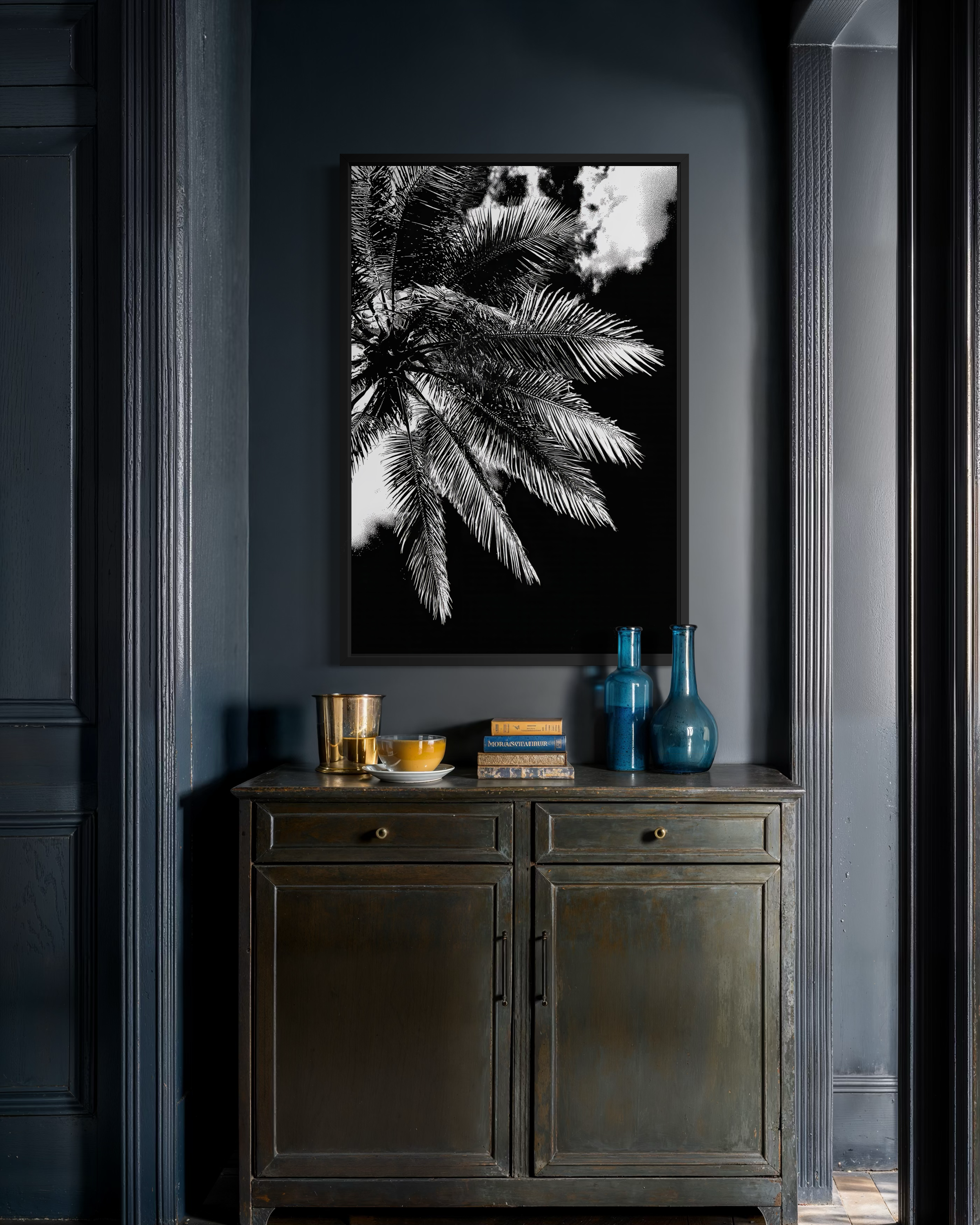 GG1205 - Palm Frond Black White Digital Fine Art Modern Botanical Print