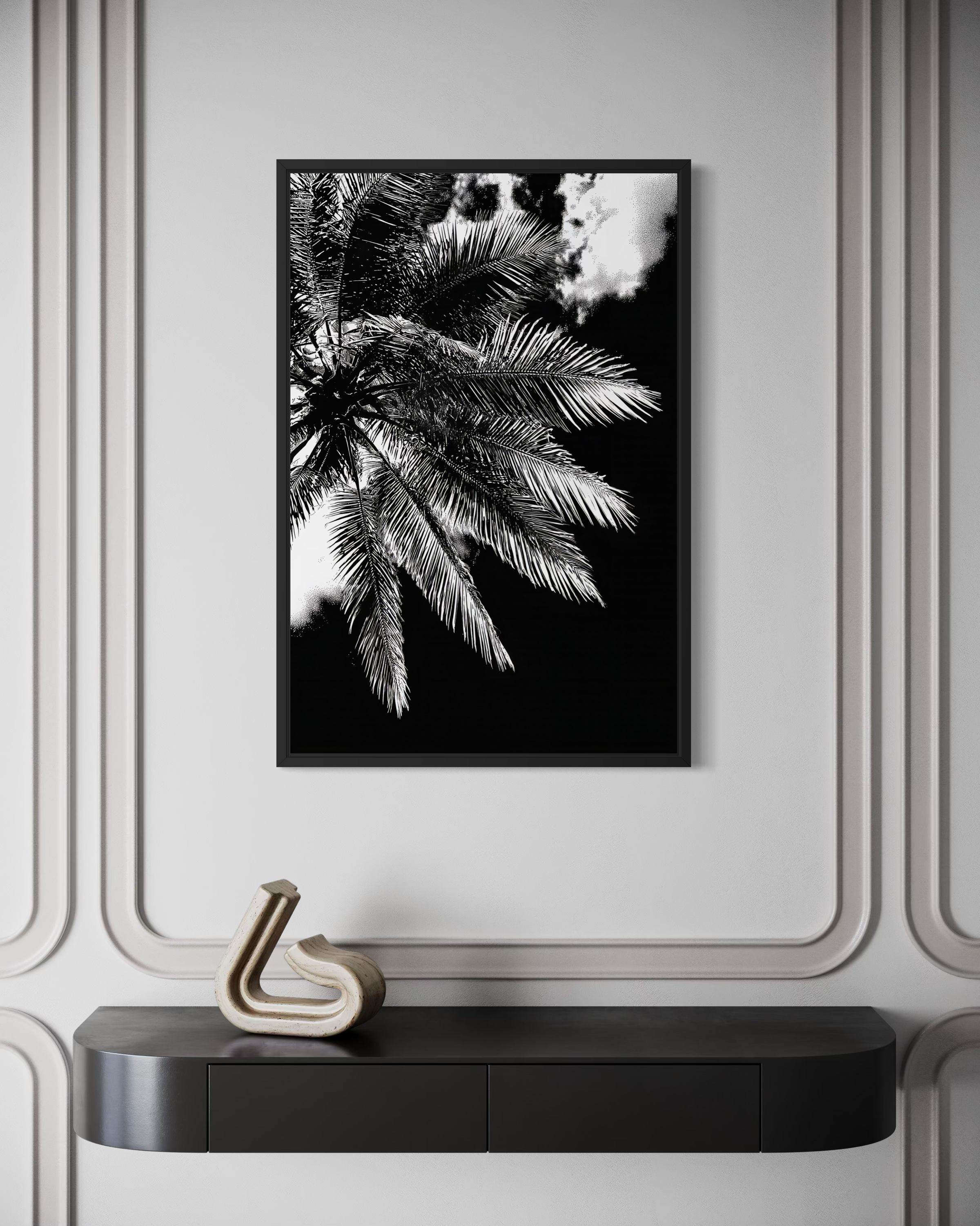 GG1205 - Palm Frond Black White Digital Fine Art Modern Botanical Print