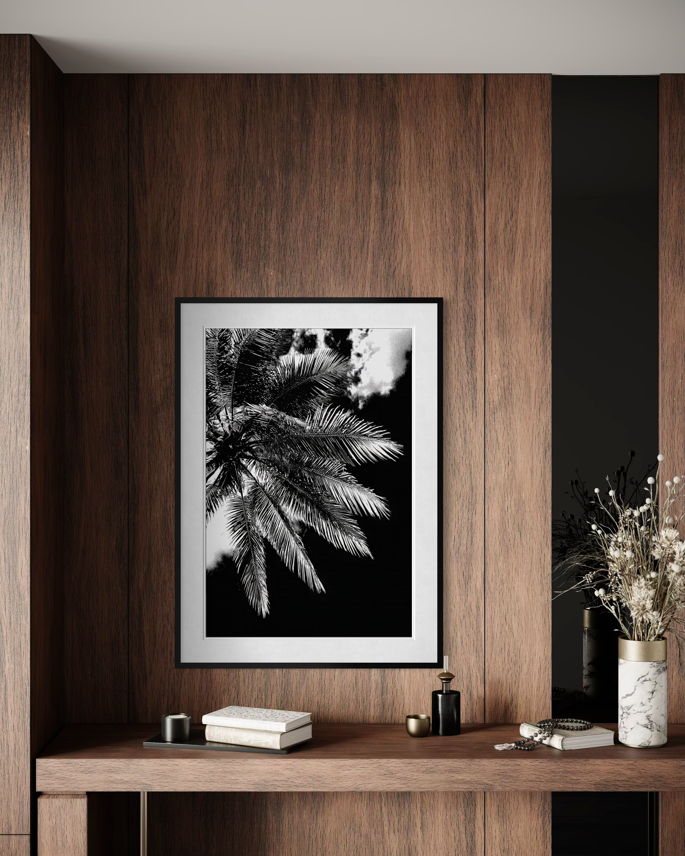 GG1205 - Palm Frond Black White Digital Fine Art Modern Botanical Print