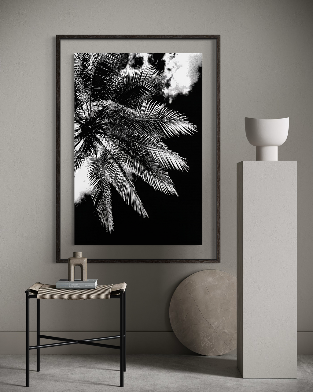 GG1205 - Palm Frond Black White Digital Fine Art Modern Botanical Print