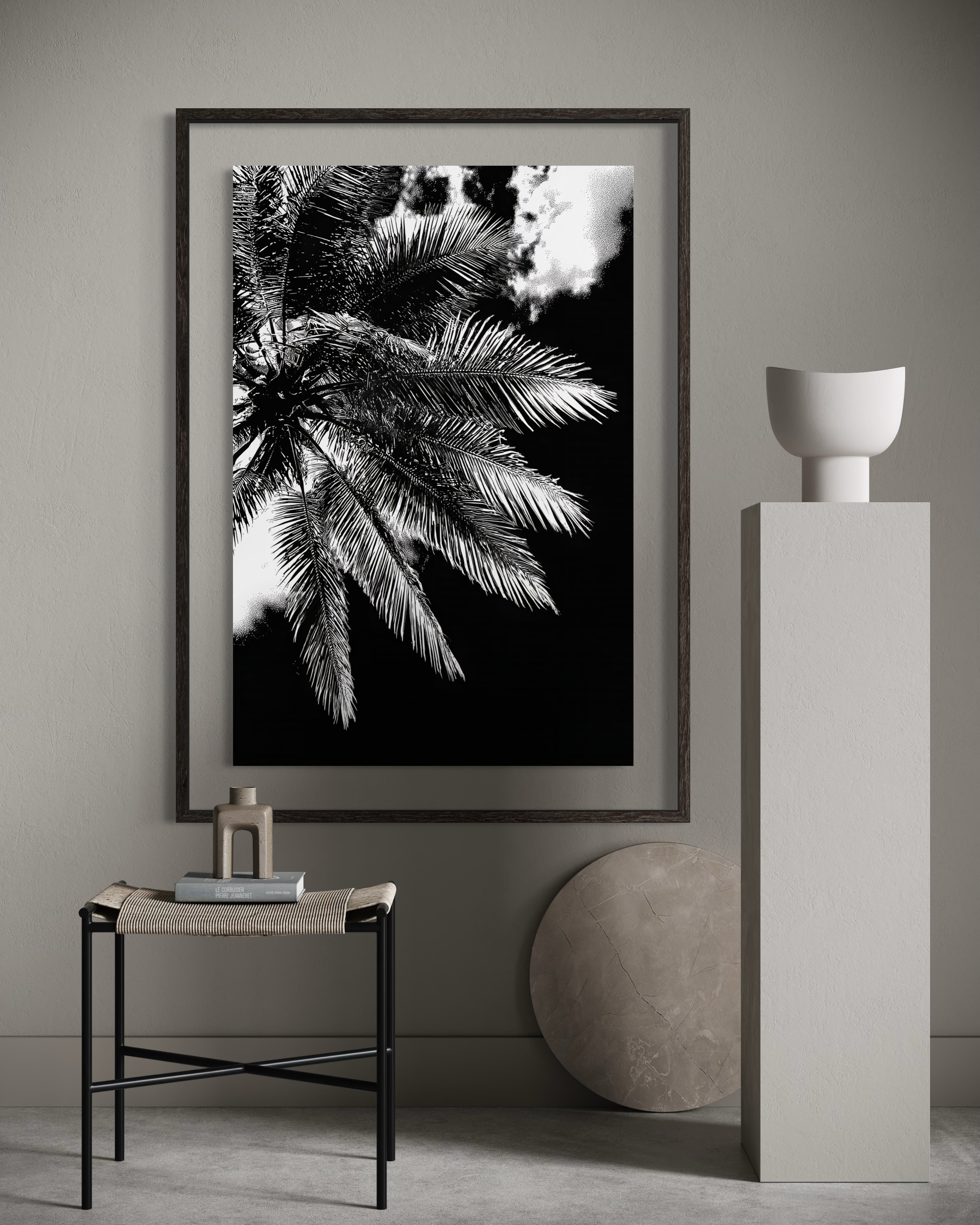 GG1205 - Palm Frond Black White Digital Fine Art Modern Botanical Print
