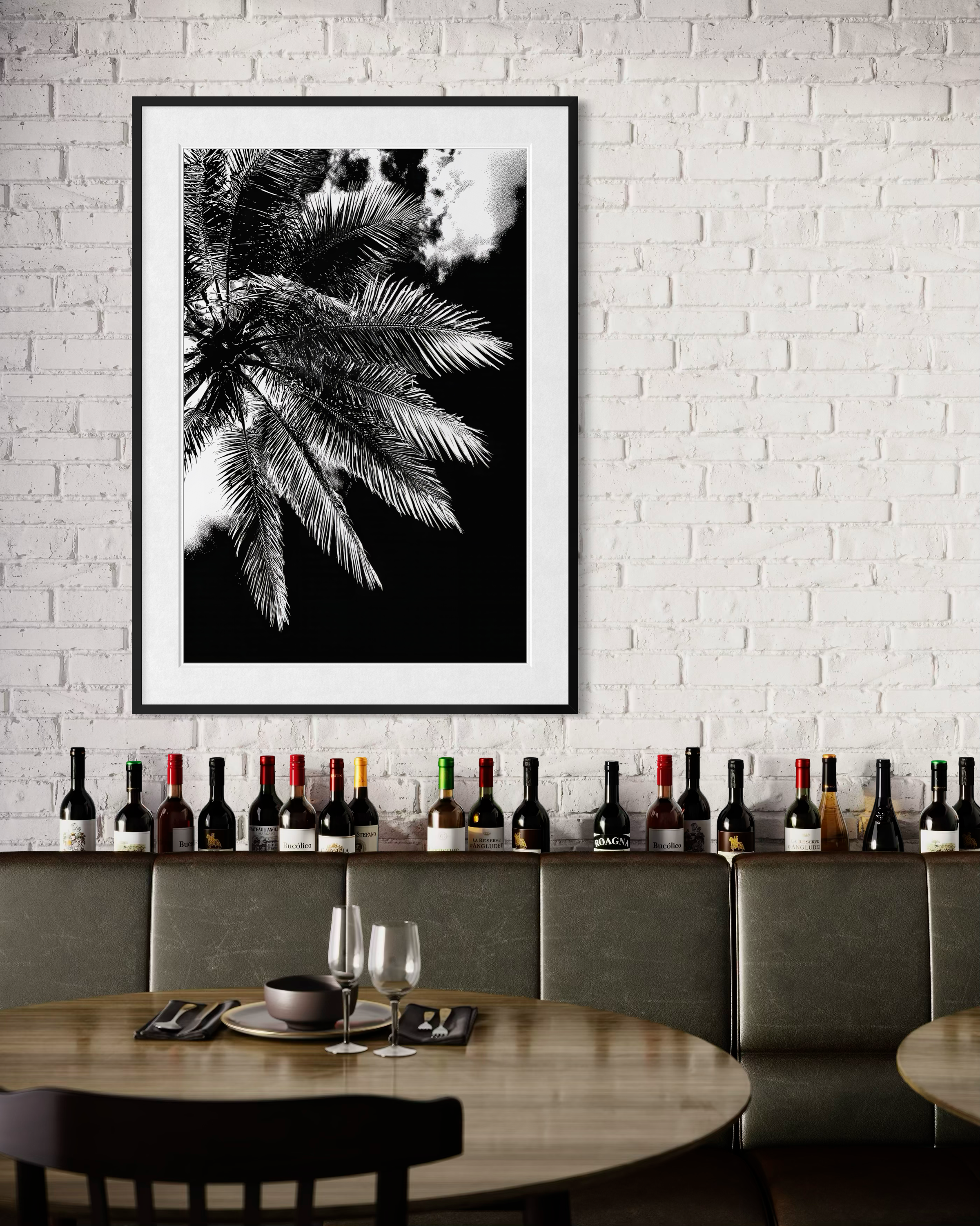 GG1205 - Palm Frond Black White Digital Fine Art Modern Botanical Print