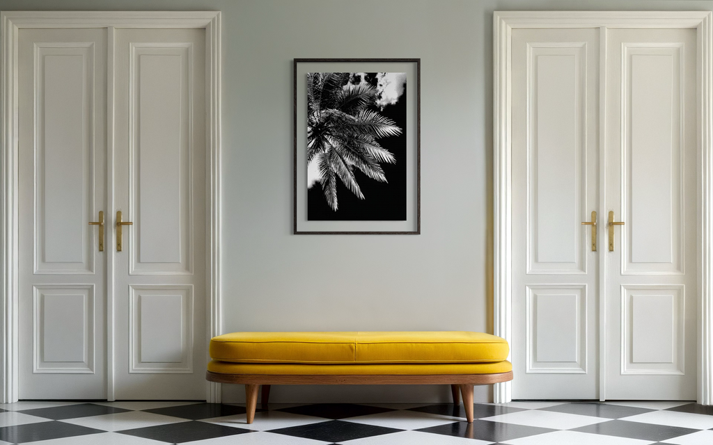 GG1205 - Palm Frond Black White Digital Fine Art Modern Botanical Print