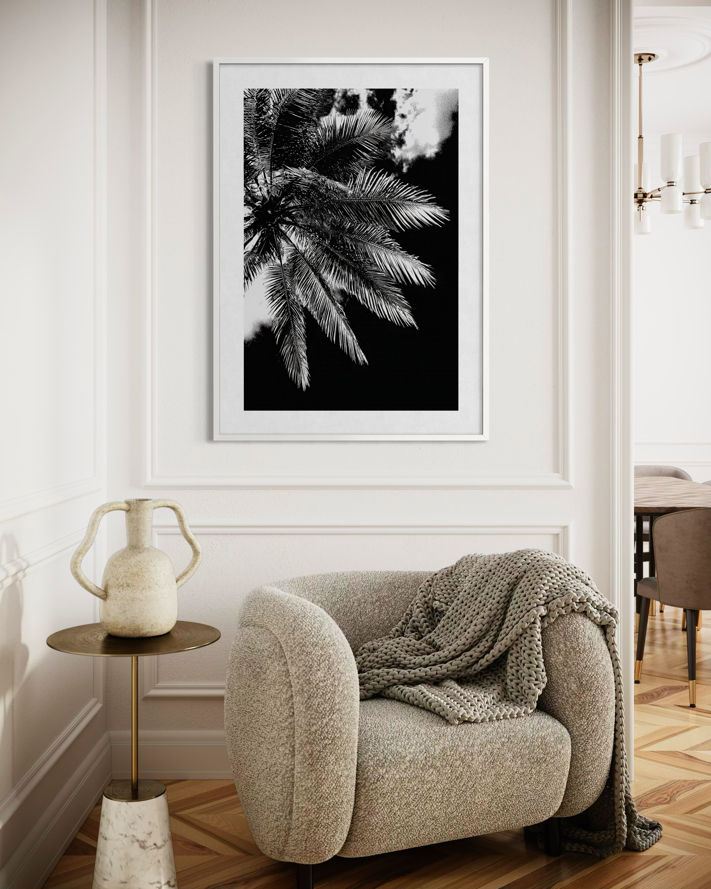 GG1205 - Palm Frond Black White Digital Fine Art Modern Botanical Print